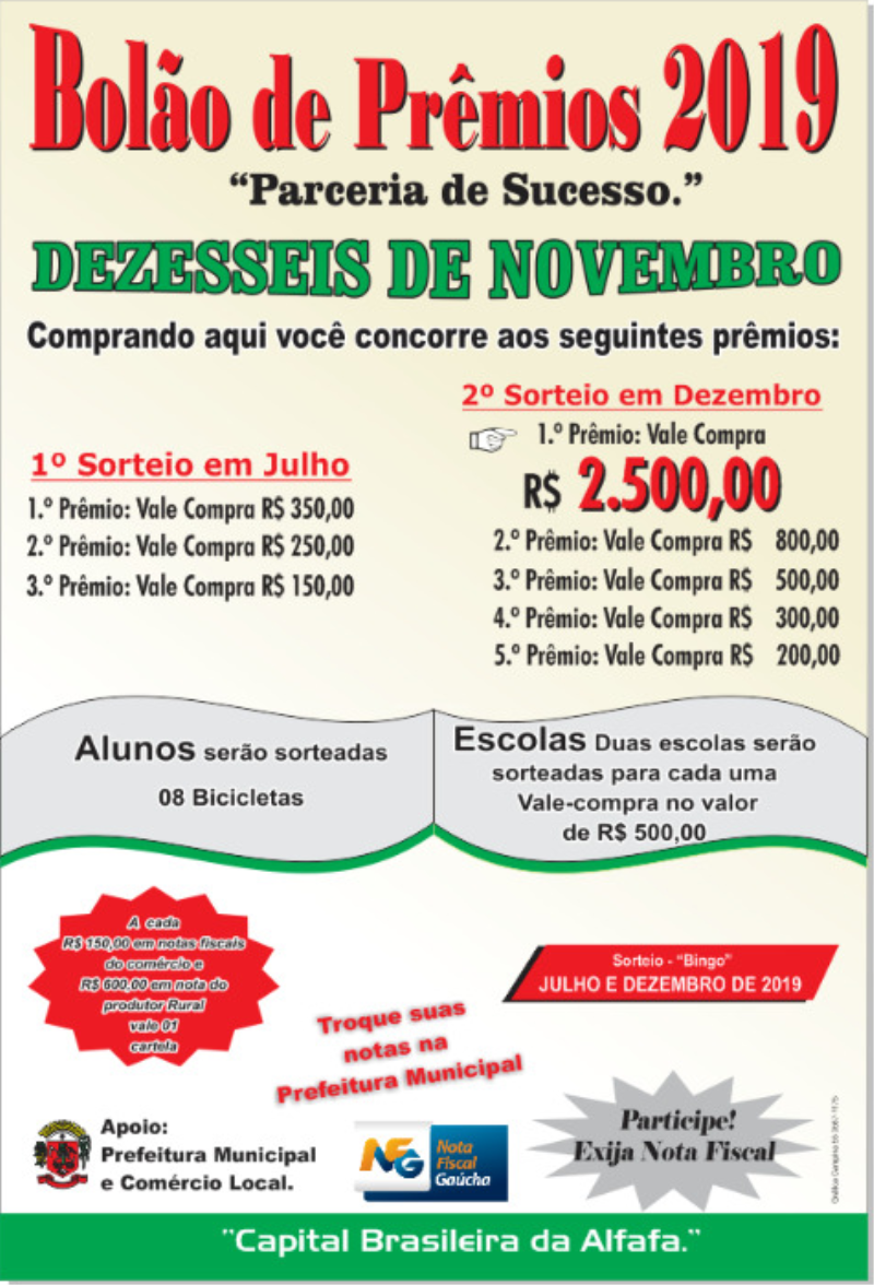 BOLÃO DE PRÊMIO 2019, CONFIRA OS GANHADORES DO 1º e 2º SORTEIO.